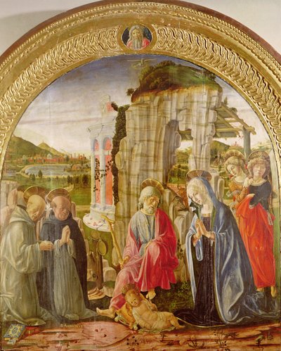 Klanění dítěte sv. Ambrožem a sv. Bernardem (olej na desce) od Francesco di Giorgio Martini