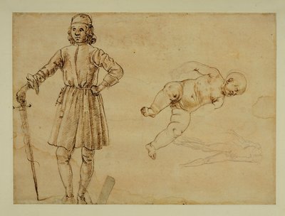 Sedící dítě;stojící muž držící meč... od Francesco di Simone (attr. to)