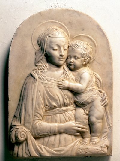 Panna s dítětem. Mramorový nízký reliéf od Francesco di Simone da Fiesole Ferrucci