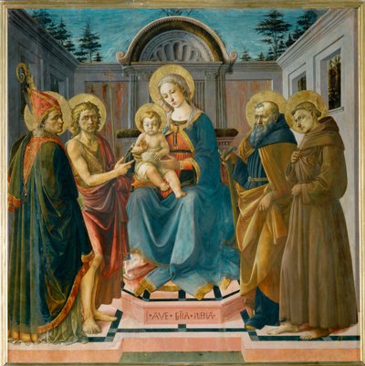 Panna s dítětem mezi svatou Zenobií, svatým Janem Křtitelem, svatým Antonínem Abbé a svatým Františkem... od Francesco di Stefano Pesellino