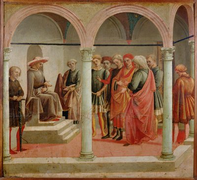 Tribunálová scéna (tempera na dřevě) od Francesco di Stefano Pesellino