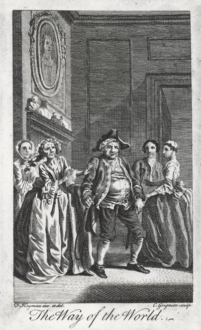 Scéna z The Way of the World, William Congreve (1670-1729), rytina Charlese Grignona z kresby Francise Haymana v Lincoln