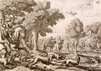 Lov vydry u řeky, ryl Václav Hollar, 1671 od Francis Barlow