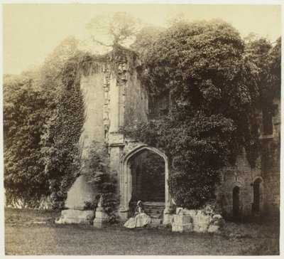 Ruïne van Raglan Castle te Monmouthshire Hrad Raglan. Velké schodiště (název na objektu) od Francis Bedford