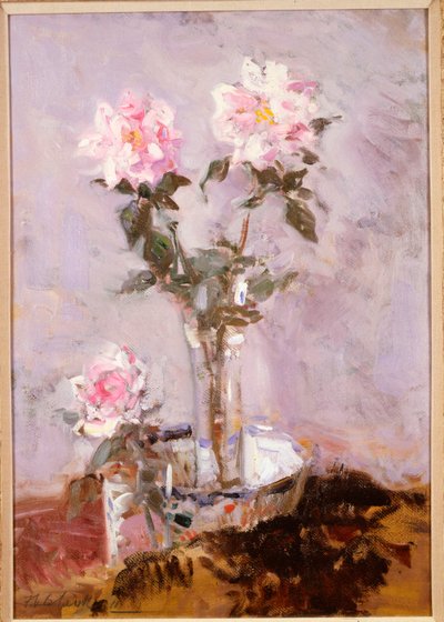 Růžové růže ve skleněné váze od Francis Campbell Boileau Cadell