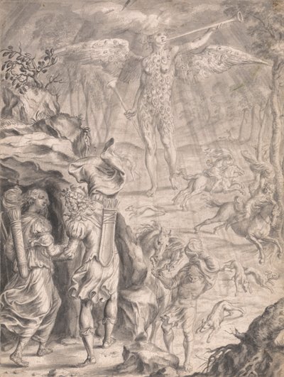 Dido a Aeneas se ukrývají v jeskyni od Francis Cleyn