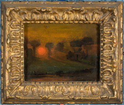 Západ slunce skrz stromy, cca 1855 (olej na kartě) od Francis Danby
