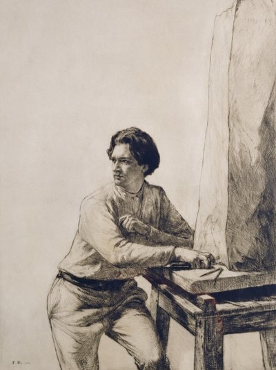 Portrét Jacoba Epsteina (1880-1959) 1909 (suchá jehla lept tmavě hnědým inkoustem) od Francis Dodd