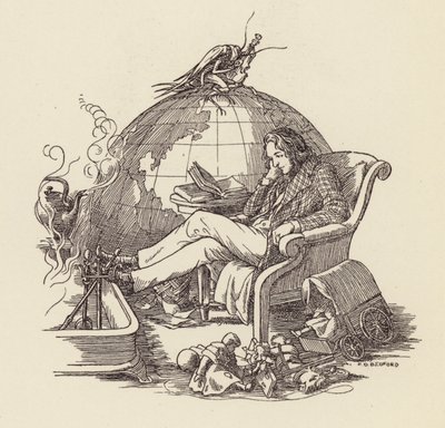 Ilustrace k románu Cvrček na krbu od Charlese Dickense (barevná litografie) od Francis Donkin Bedford
