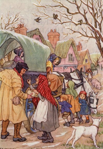 Ilustrace k románu Cvrček na krbu od Charlese Dickense (barevná litografie) od Francis Donkin Bedford