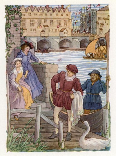 Merrie England: London Bridge (barevná litografie) od Francis Donkin Bedford