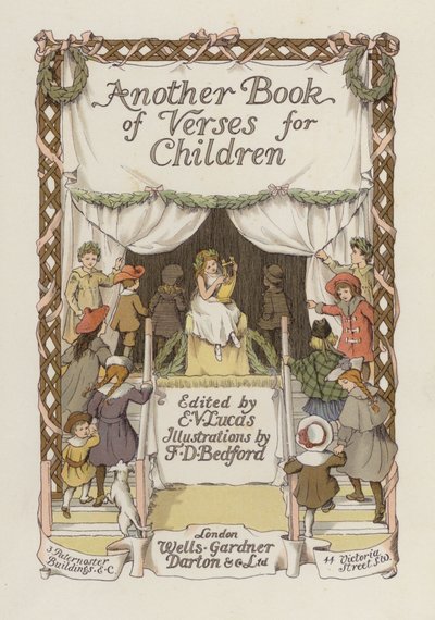 Ilustrace na titulní straně knihy Another Book of Verses (barevná litografie) od Francis Donkin Bedford