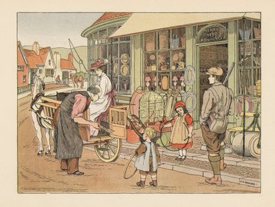 Viktoriánská rodina u vesnického železáře Henryho Hoopa. Chromolitografie podle ilustrace Francise Donkina Bedforda z knihy Edwarda Verralla Lucase The Book of Shops. od Francis Donkin Bedford
