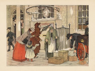 Viktoriánští lidé odesílají dopisy na poště v blízkosti Štědrého dne. Chromolitografie podle ilustrace Francise Donkina Bedforda z knihy Edwarda Verralla Lucase The Book of Shops. od Francis Donkin Bedford