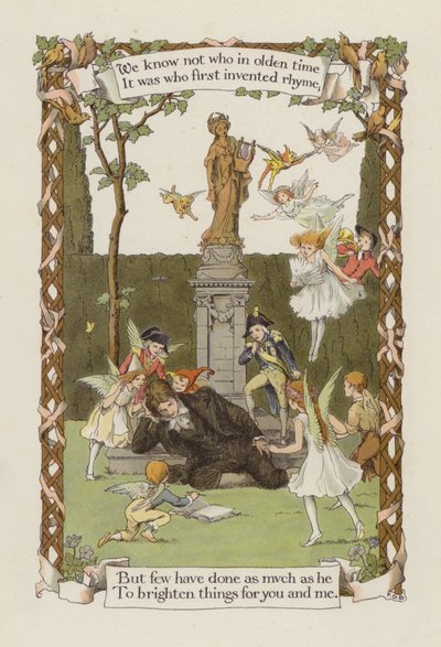 Nevíme, kdo v dávných dobách / to byl ten, kdo první vynalezl rým (barevná litografie) od Francis Donkin Bedford