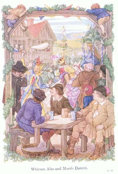 Svatodušní pivo a tanečníci Morris (barevná litografie) od Francis Donkin Bedford