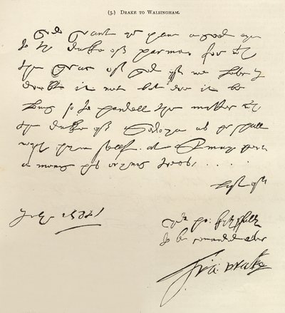 Dopis sira Francise Drakea Siru Francisi Walsinghamovi podepsaný 29. července 1588, publikovaný v 