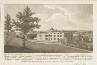 Soho Manufactory: tečkovaná rytina hnědým inkoustem a [c 1800] od Francis Eginton