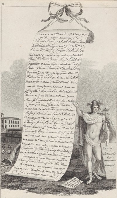 Trade Card for Miscellaneous Professions &c., Birmingham, 1800 od Francis Eginton