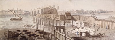 Stavba mostu Blackfriars, c1762 od Francis Grose