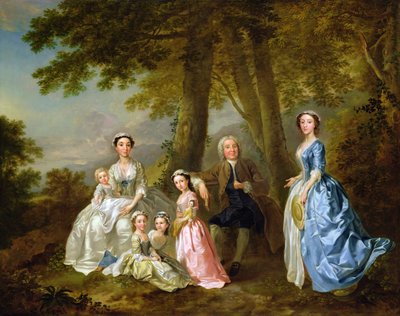 Samuel Richardson sedí se svou druhou rodinou od Francis Hayman