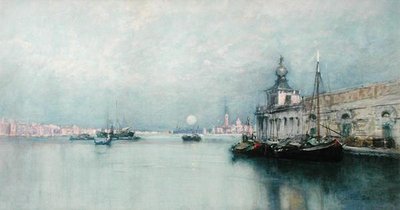 Východ měsíce na Canal Grande (akvarel na papíře) od Francis Hopkinson Smith