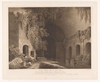 Dva umělci v Nymphaeum of Egeria v parku Caffarella nedaleko Říma Pohled na fontánu Egeria poblíž Říma (název na objektu) od Francis Jukes