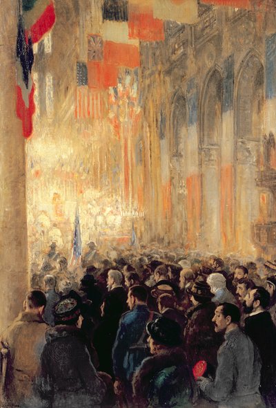 Služba v Notre Dame, děkování za vítězství po Velké mezinárodní válce od Francis Luis Mora