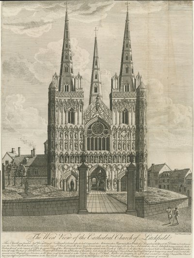 Katedrála Lichfield – západní fronta: rytina a [18. století] (tisk) od Francis Perry