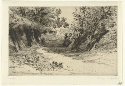 Podložka teče do vody Procházka milenců Thames Ditton (název na objektu) od Francis Seymour Haden (Sir) (signed by artist)