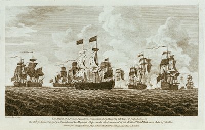 "Dvanáct tisků námořních zásnub. Porážka francouzské eskadry pod velením Mons. de la Clue u mysu Lagos 18. srpna 1759 eskadrou lodí Jeho Veličenstva pod velením ctihodného Edwd. Boscawen Adml of the Blue od Francis Swaine