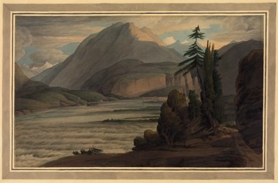 V údolí Graubünden, 1781 (pero a inkoust, mytí na papíře) od Francis Towne