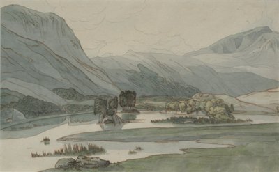 Rydal Water with the Grasmere Hills, 1786 (tužka s perem a inkoustem a wc na papíře) od Francis Towne