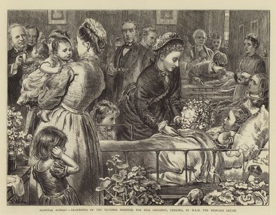 Neděle nemocnice, znovuotevření nemocnice pro nemocné děti ve Victorii, Chelsea, výsostnou výsostností princezny Louise od Francis Wilfred Lawson