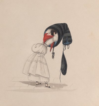 Žena nasazující si saya, při pohledu zezadu, ze skupiny kreseb zobrazujících..., ca. 1848. od Francisco