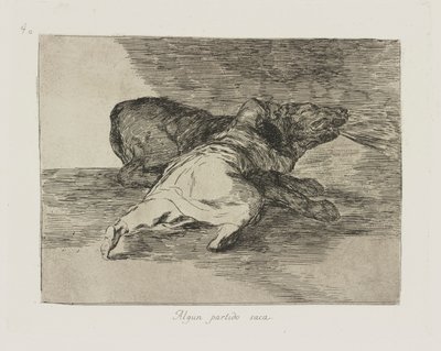 Nějaký večírek odejde. (Něco z toho dostane.), pl. 40 ze série The Disasters of War od Francisco de Goya