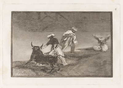 Capean otro encerrado (Hrají si jiného s mysem v ohradě), deska 4 z La tauromaquia od Francisco de Goya