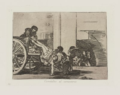 Pojezdy na hřbitov. (Vozíky na hřbitov.), pl. 64 ze série The Disasters of War od Francisco de Goya