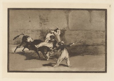 Cogida de un Moro estando en la plaza (Moor chycený býkem v ringu), deska 8 z La tauromaquia od Francisco de Goya