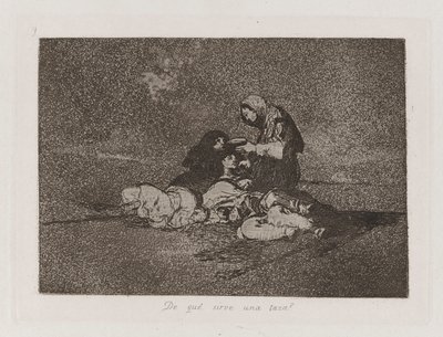 z čeho? podává šálek? (What Is the Use of a Cup?), Plate 59 from The Disasters of War od Francisco de Goya