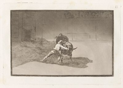 Slavný Martincho putting banderillas al quiebro (Slavný Martincho umisťuje Banderillas hrající na býka pohybem svého těla), deska 15 z La tauromaquia od Francisco de Goya