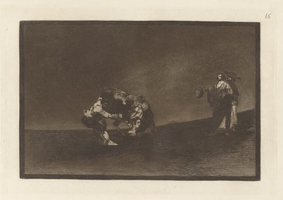 Sám vyhodí býka na náměstí v Madridu (Ten stejný muž hodí býka do ringu v Madridu), deska 16 z La tauromaquia od Francisco de Goya