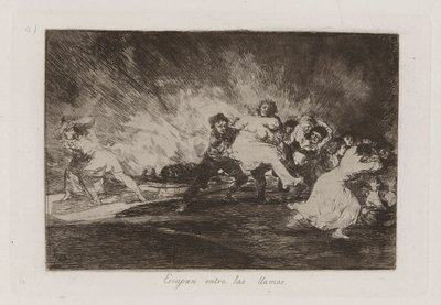 Escape through the Flames, Plate 41 z The Disasters of War od Francisco de Goya