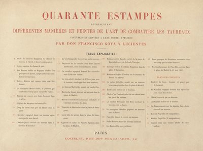 Vysvětlující list, z La tauromaquia (třetí vydání) od Francisco de Goya