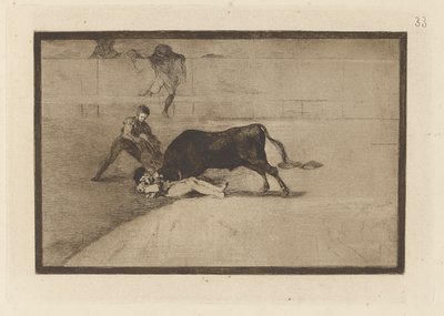 Nešťastná smrt Pepe Illo v ringu v Madridu (Nešťastná smrt Pepe Illo v ringu v Madridu), deska 33 z La tauromaquia od Francisco de Goya