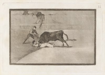 Nešťastná smrt Pepe Illo v ringu v Madridu (Nešťastná smrt Pepe Illo v ringu v Madridu), deska 33 z La tauromaquia od Francisco de Goya