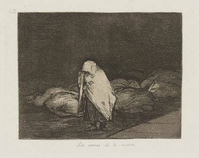 Postele smrti. (Postele smrti.), pl. 62 ze série The Disasters of War od Francisco de Goya