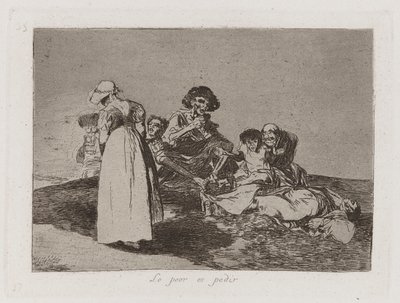 Nejhorší je žebrat (The Worst Is to Beg), deska 55 z The Disasters of War od Francisco de Goya