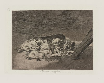 Mrtví shromážděni. (Sklizeň mrtvých.), pl. 63 ze série The Disasters of War od Francisco de Goya