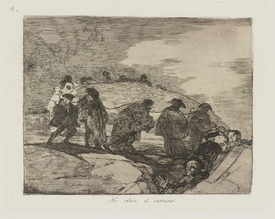 Žádný saben el camino. (Neznají cestu.), pl. 70 ze série Los desastres de la guerra (The Disasters of War) od Francisco de Goya